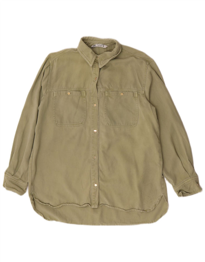 Zara Γυναικείο τζιν πουκάμισο UK 10 Small Khaki Lyocell