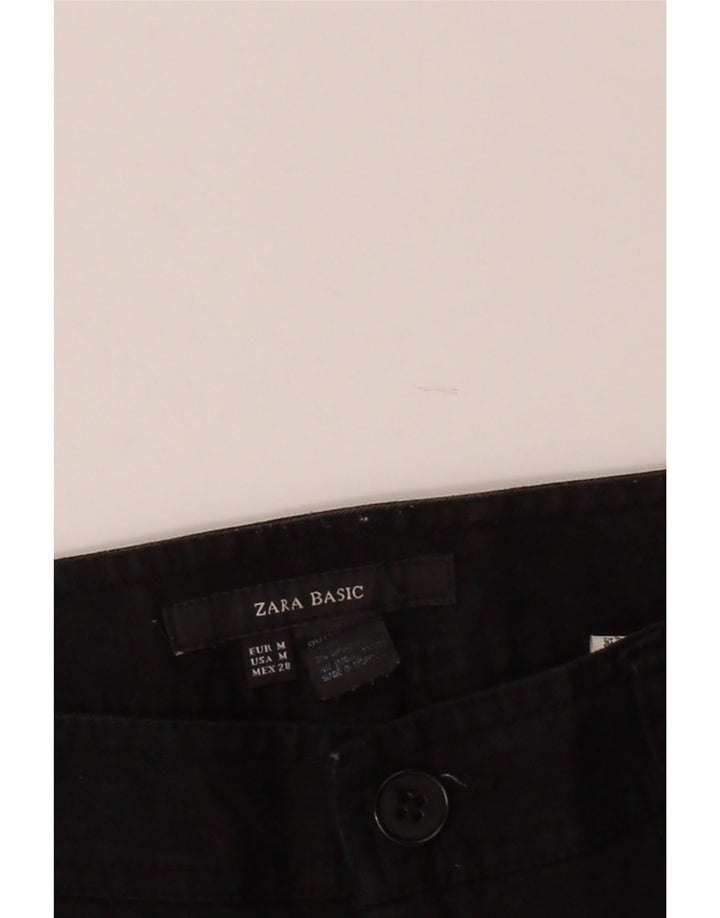 ZARA Womens Basic Straight Cropped Trousers Medium W30 L24 Black Cotton