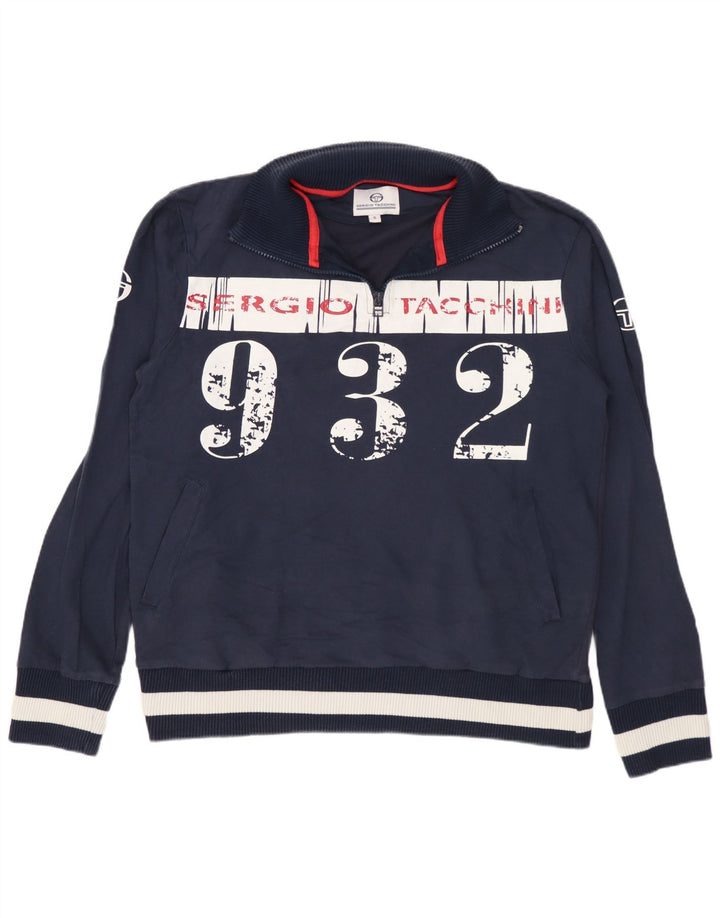 Sergio Tacchini Ανδρικό γραφικό φούτερ με φερμουάρ, Jumper Small Navy Blue