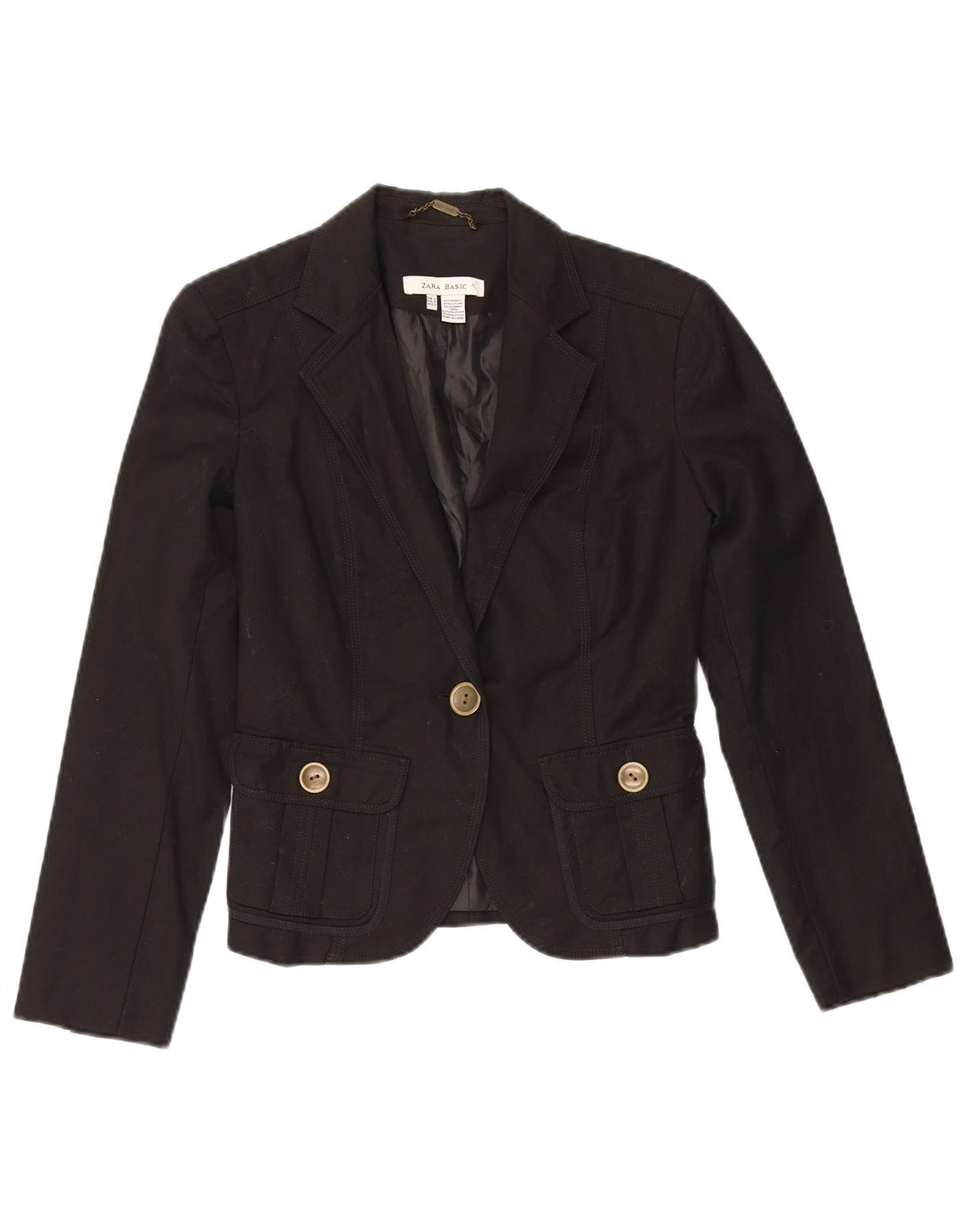 Zara Γυναικείο μπλέιζερ 1 κουμπιού μπουφάν UK 10 Small μαύρο βαμβακερό