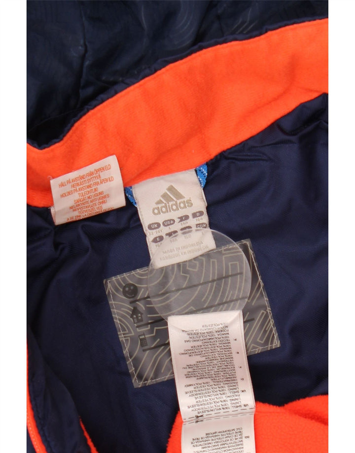 ADIDAS Girls Hooded Windbreaker Jacket 13-14 Years Navy Blue Colorblock