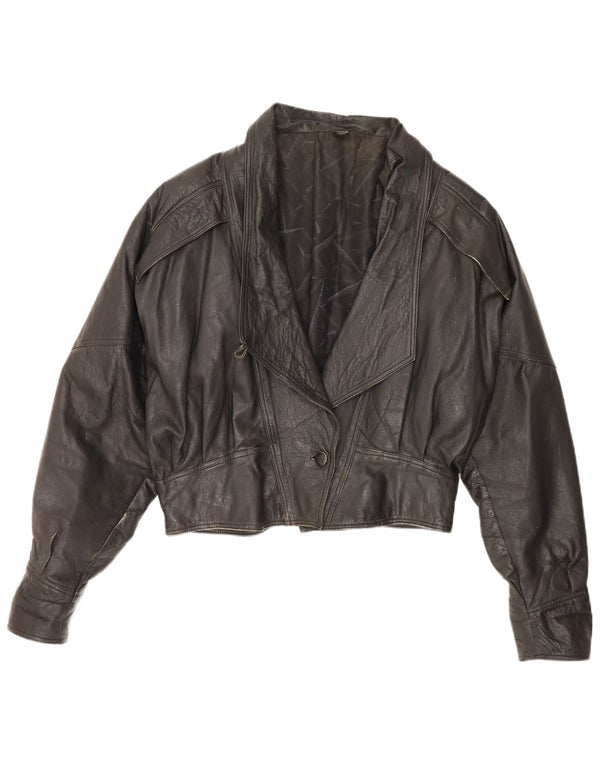 Vintage Γυναικείο Crop Oversized Δερμάτινο Μπουφάν UK 18 XL Μαύρο Δερμάτινο