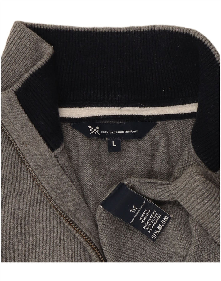 Ανδρικό πουλόβερ με φερμουάρ Crew Clothing, μεγάλο γκρι βαμβακερό