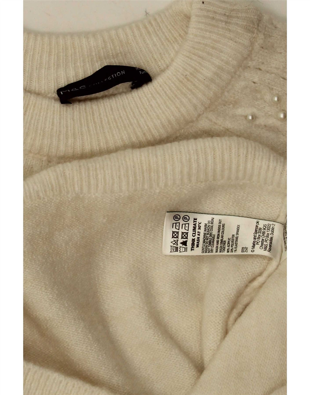 Marks & Spencer Γυναικείο πουλόβερ με λαιμόκοψη UK 10 Small Off White