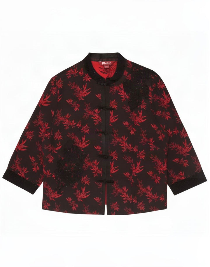 Monsoon Womens 5 Button Blazer Jacket UK 16 Large Black Floral Silk