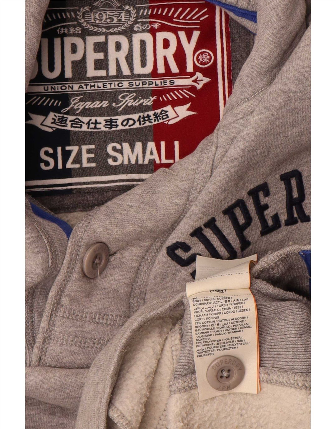 Superdry Ανδρικό φούτερ με γραφικό λαιμό με κουμπιά Jumper Μικρό γκρι βαμβακερό