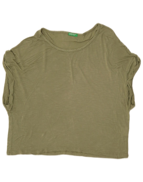Γυναικείο μπλουζάκι BENETTON Crop Oversized Top UK 6 XS Khaki Flecked Viscose