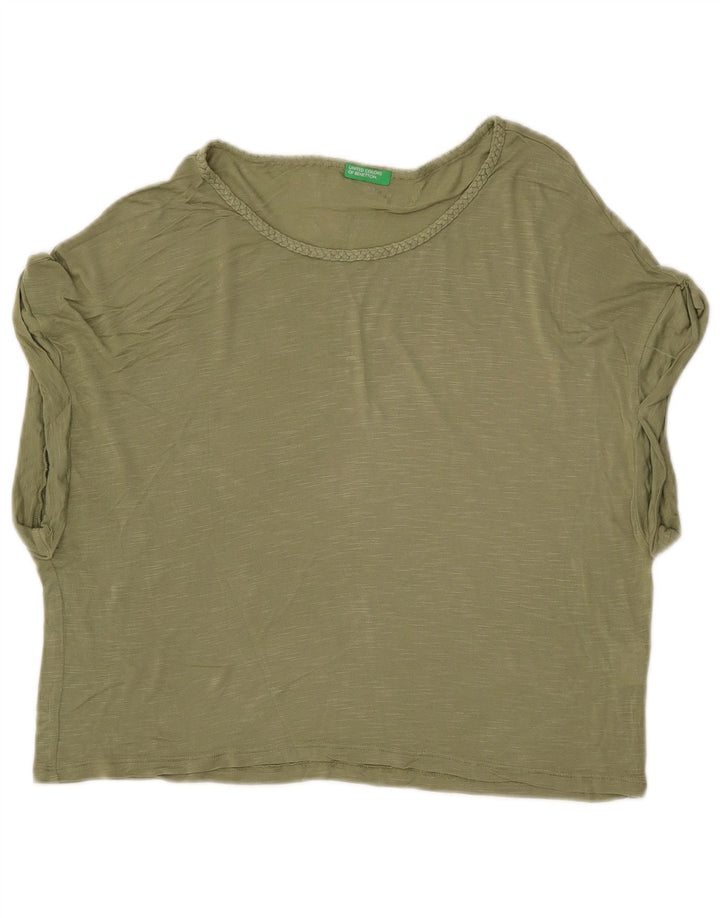 Γυναικείο μπλουζάκι BENETTON Crop Oversized Top UK 6 XS Khaki Flecked Viscose
