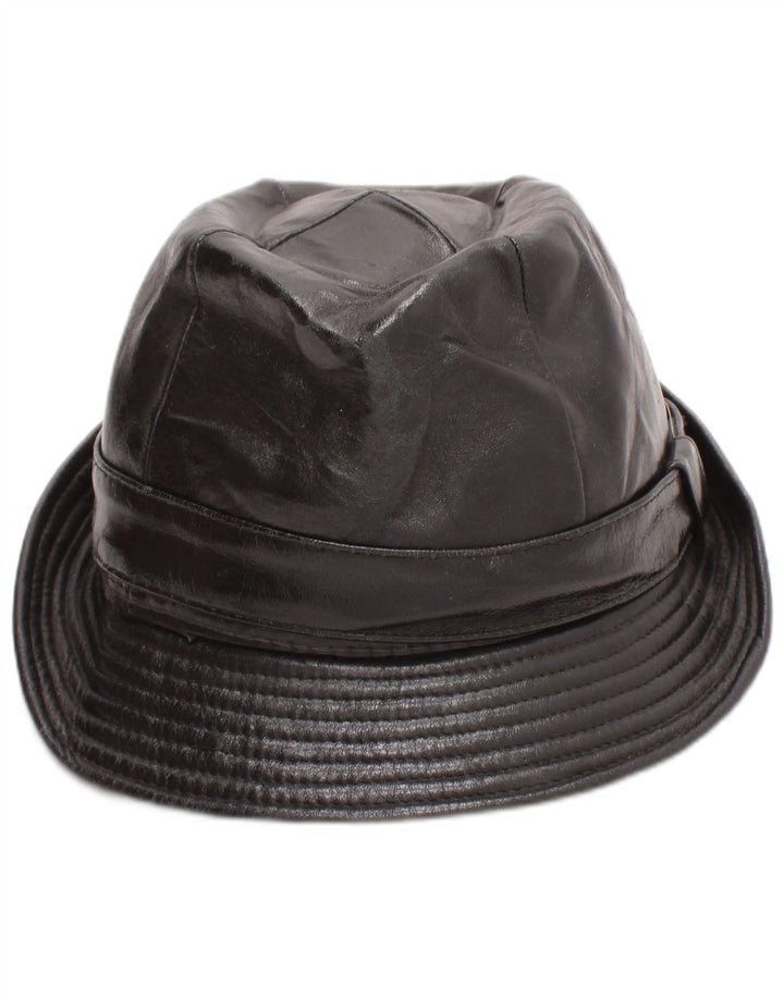 Vintage Ανδρικό Δερμάτινο Καπέλο Fedora Μεσαίο Μαύρο