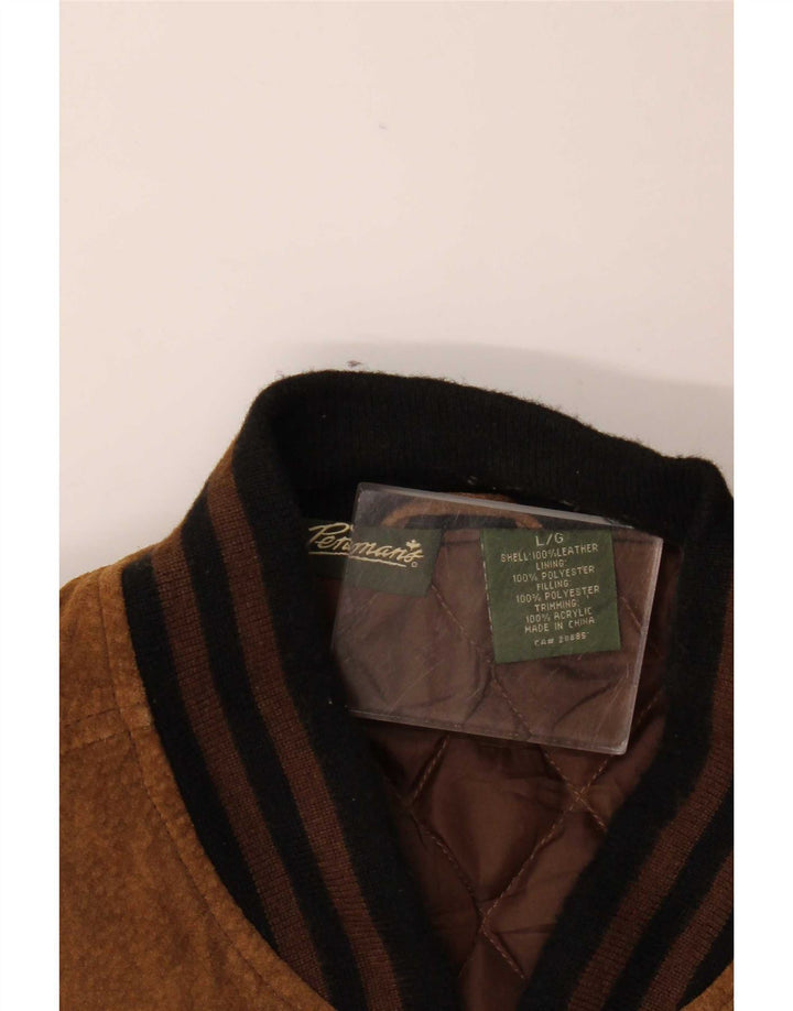 Vintage Ανδρικό Suede Bomber Jacket UK 40 Large Brown Colourblock Δερμάτινο