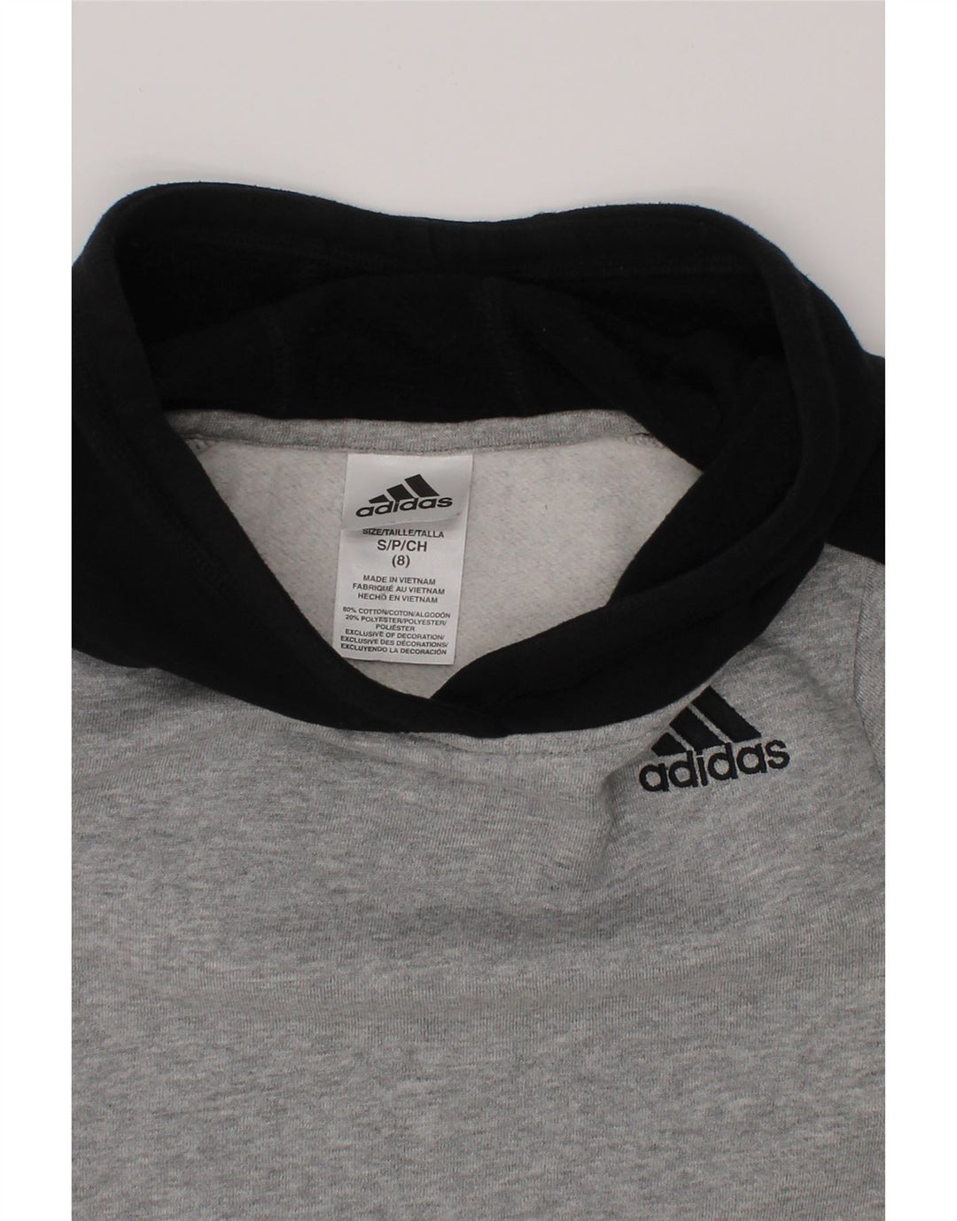 ADIDAS Boys Graphic Hoodie Jumper 7-8 Years Small Grey Colourblock Cotton