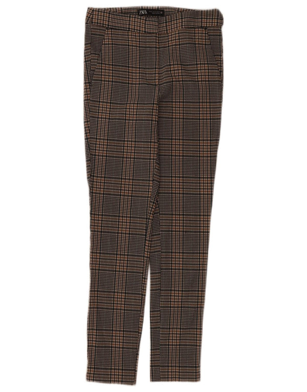 Zara Γυναικείο Slim παντελόνι Chino XS W24 L26 Brown Check Viscose