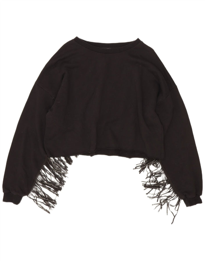 Γυναικεία φούτερ Zara Crop Oversized Jumper UK 14 Medium Black Cotton