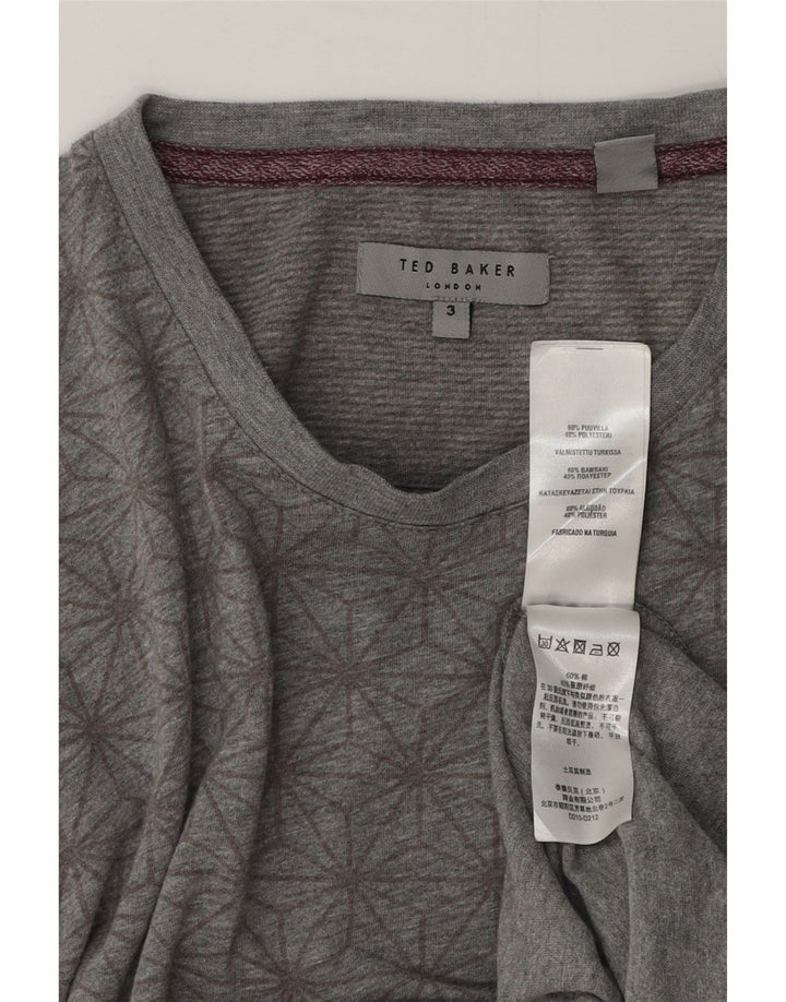 Ανδρικό T-Shirt γραφικό Ted Baker, κορυφαίο μέγεθος 3, μεσαίο γκρι γεωμετρικό βαμβάκι