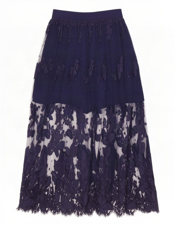 Vintage Womens Maxi Skirt IT 42 Medium W26 Navy Blue Floral Silk