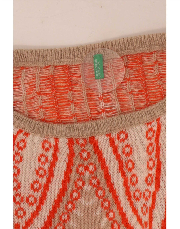 Benetton Γυναικείο Abstract Pattern πουλόβερ με λαιμόκοψη UK 10 Small Beige