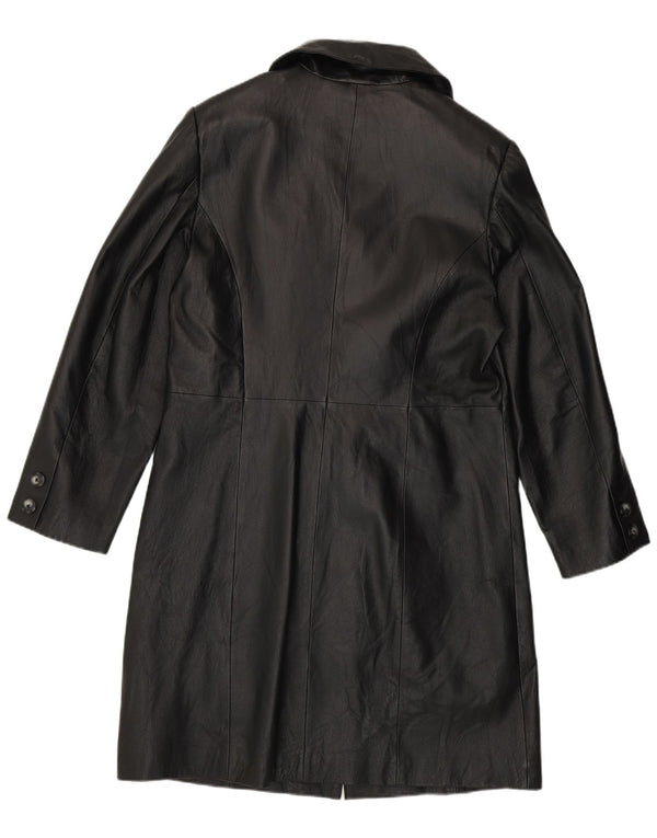 Vintage γυναικείο δερμάτινο παλτό UK 14 Large μαύρο δέρμα