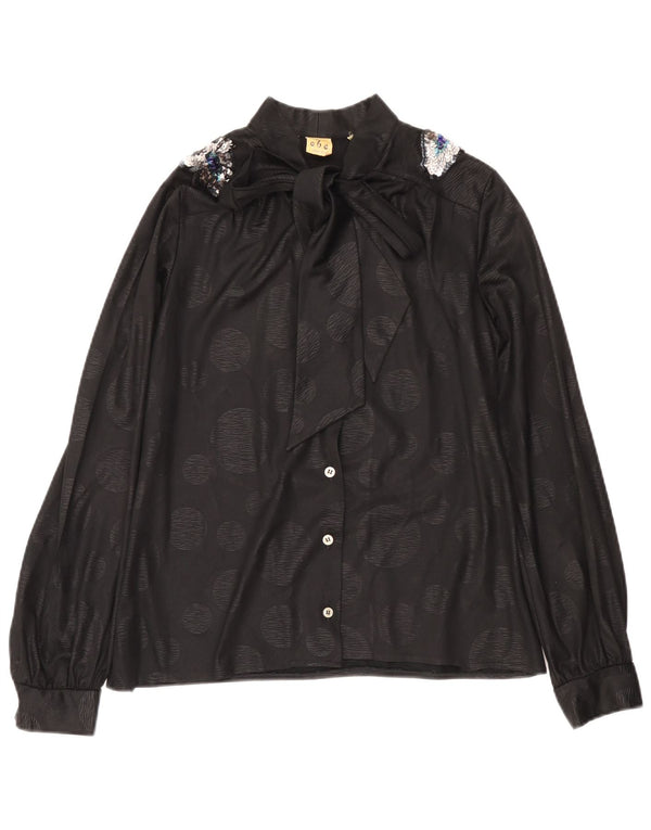 Vintage γυναικείο πουκάμισο με γραβάτα μπλούζα IT 46 Μεγάλη Μαύρη Πουά