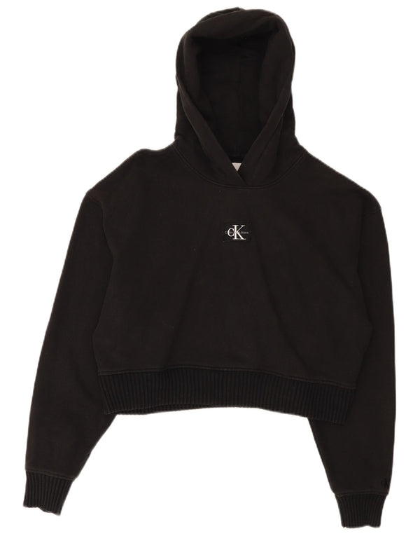 Calvin Klein Jeans Γυναικεία Crop Oversized Hoodie Jumper UK 10 Small Black