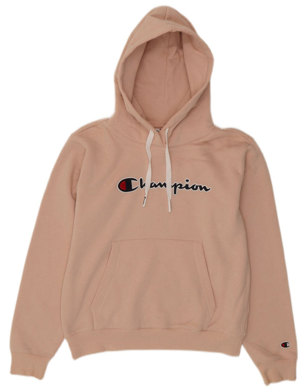 Champion Womens Graphic Hoodie Jumper UK 14 Medium Pink Cotton