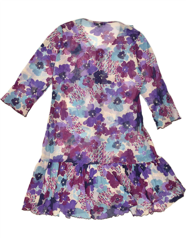 VINTAGE Womens Sundress UK 12 Medium Purple Floral Polyester | Vintage Vintage | Thrift | Second-Hand Vintage | Used Clothing | Messina Hembry 