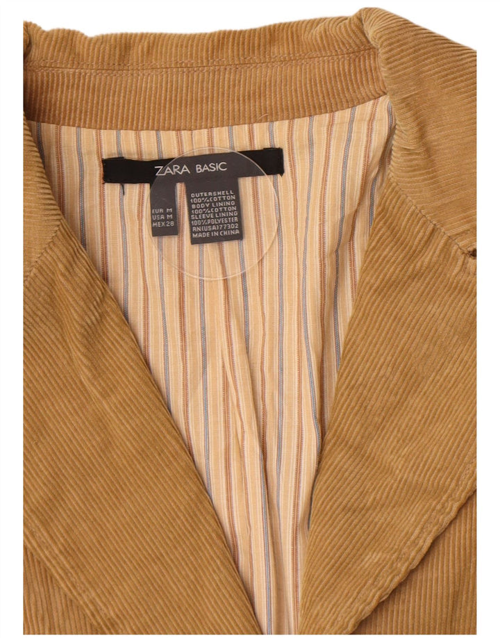 Zara Γυναικείο τζάκετ με 3 κουμπιά κοτλέ blazer UK 12 μεσαίο καφέ βαμβακερό