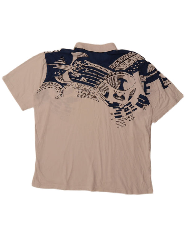 SHAMP Ανδρικό γραφικό μπλουζάκι πόλο EU 48 Μεσαίο λευκό γεωμετρικό βαμβάκι