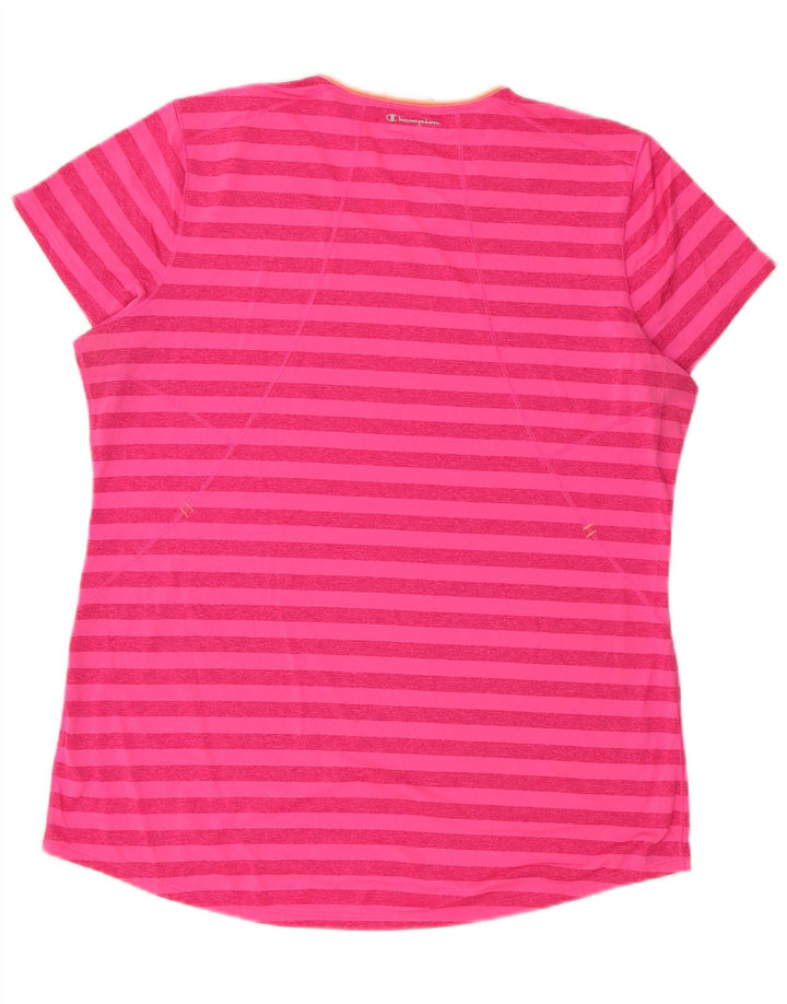 Champion γυναικείο T-shirt Top UK 16 μεγάλο ροζ ριγέ πολυεστέρα