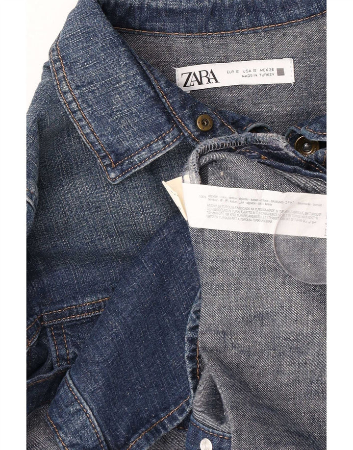 Zara Γυναικείο Τζιν Πουκάμισο UK 10 Μικρό Μπλε Βαμβακερό