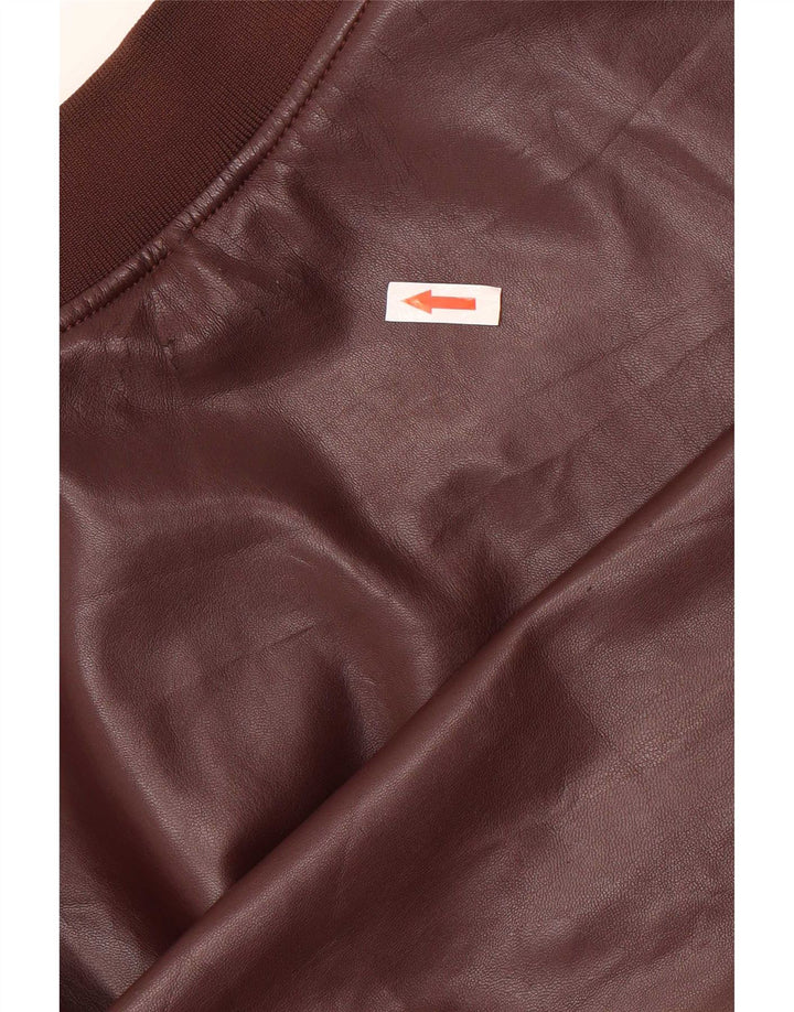 Zara Ανδρικό Faux Leather Bomber Jacket UK 38 Medium Brown Polyester