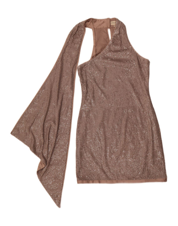 Karen Millen Γυναικείο φόρεμα Bodycon με παγιέτες με έναν ώμο UK 10 Small Beige