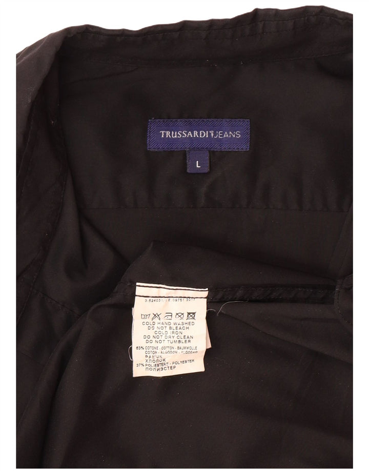 TRUSSARDI JEANS Ανδρικό πουκάμισο μεγάλο μαύρο βαμβακερό