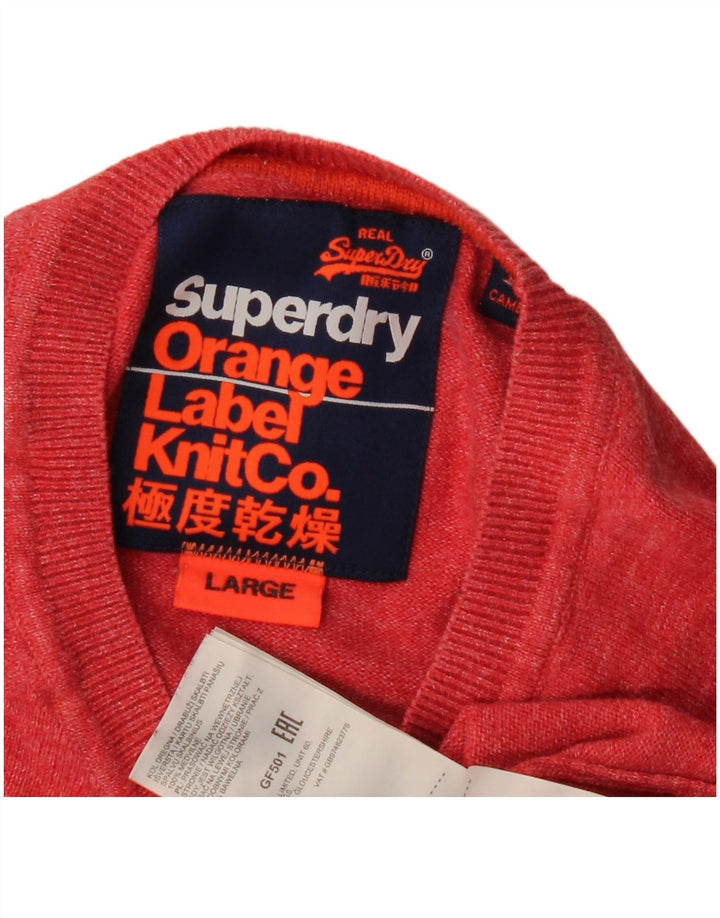 Superdry Ανδρικό πουλόβερ με λαιμόκοψη, μεγάλο κόκκινο βαμβακερό