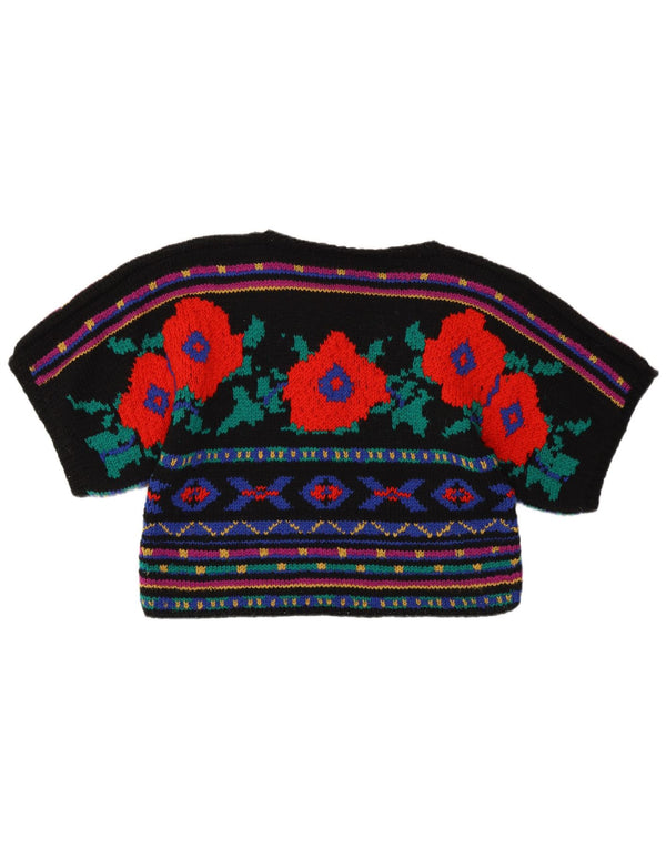 Vintage γυναικείο πουλόβερ με λαιμόκοψη Crop Crew UK 10 Small Black Floral