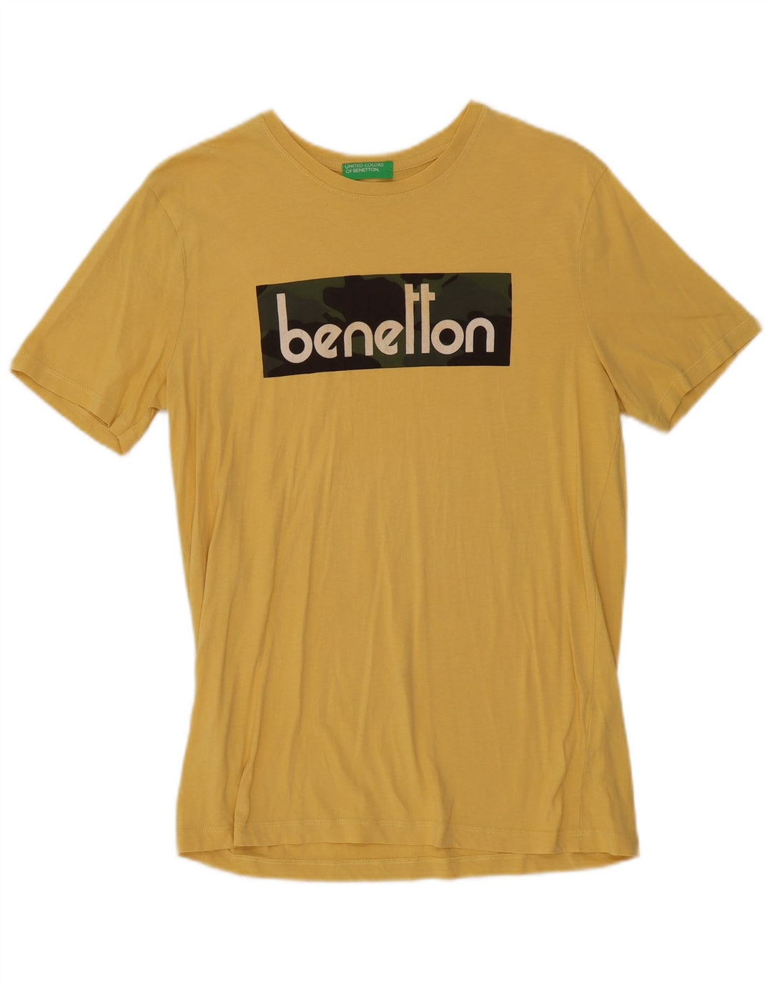 Ανδρικό γραφικό μπλουζάκι Benetton Τοπ μεσαίο κίτρινο βαμβακερό