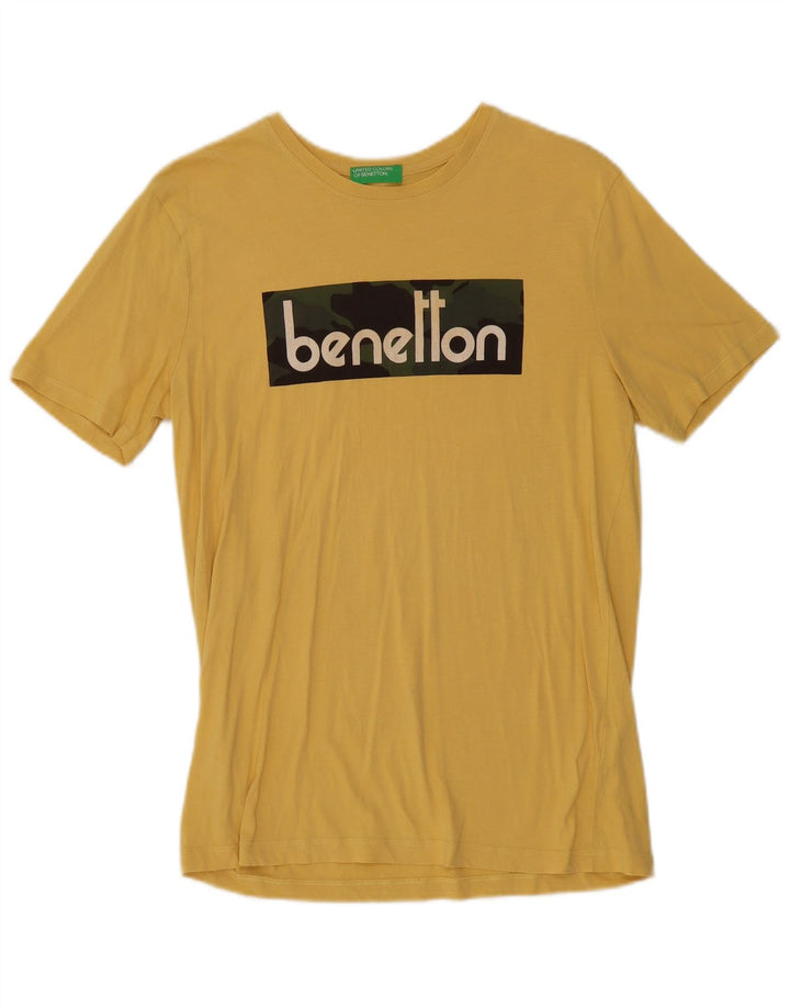 Ανδρικό γραφικό μπλουζάκι Benetton Τοπ μεσαίο κίτρινο βαμβακερό