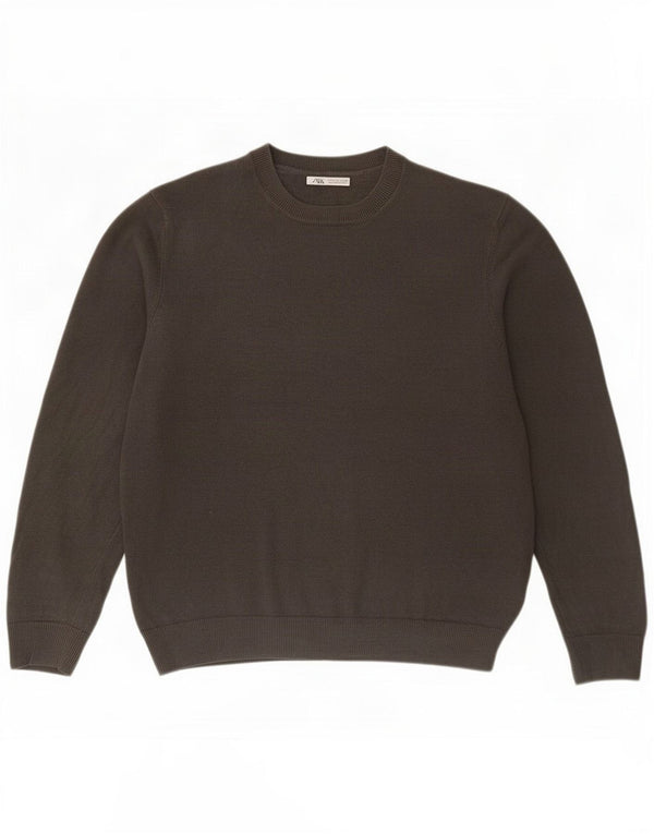Ανδρικό πουλόβερ Zara Crew Neck Jumper Μεγάλο Γκρι Λινό