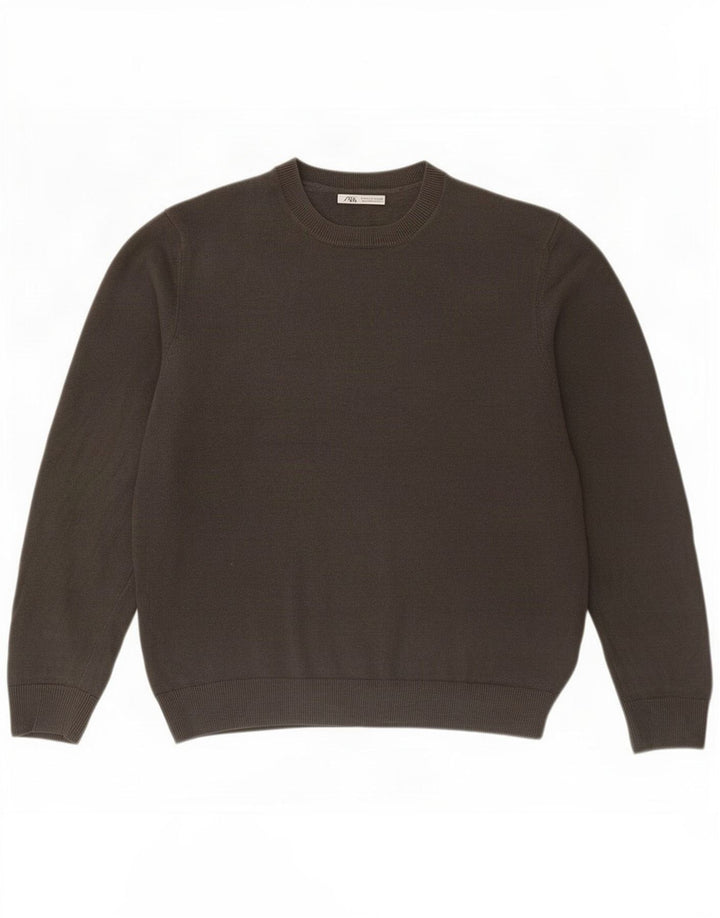 Ανδρικό πουλόβερ Zara Crew Neck Jumper Μεγάλο Γκρι Λινό