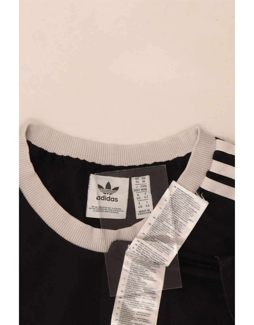 Γυναικείο T-Shirt ADIDAS Top UK 14 Μεσαίο μαύρο βαμβακερό