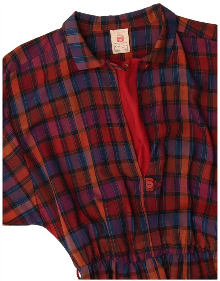 ST. BERNARD Γυναικείο μακρυμάνικο μάξι φόρεμα UK 10 Small Red Check Cotton