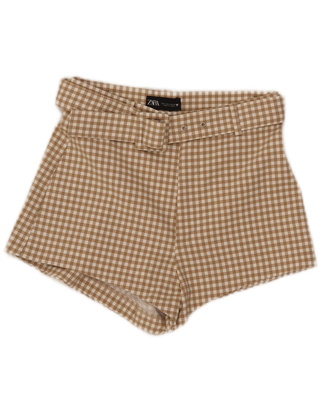 Zara Γυναικείο Ψηλόμεσο Hot Παντελόνι Small W26 Beige Gingham Polyester