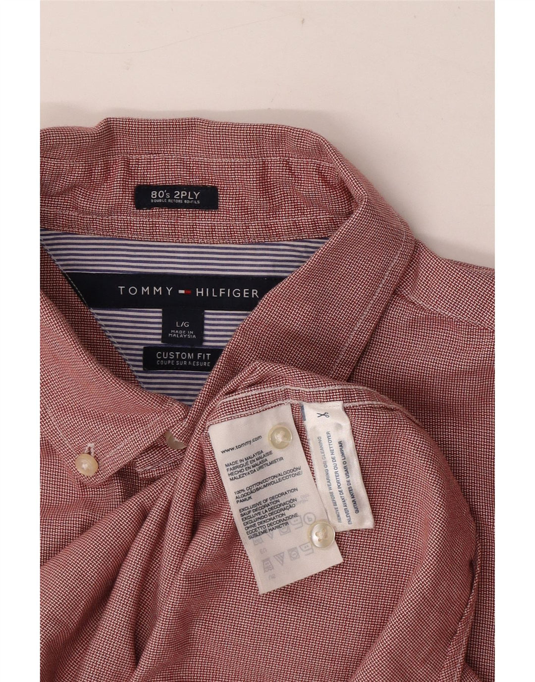 Ανδρικό πουκάμισο Tommy Hilfiger Custom Fit Μεγάλο κόκκινο βαμβακερό