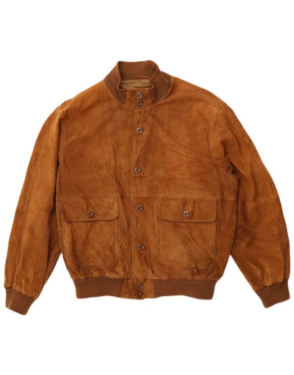 VINTAGE Ανδρικό Suede Bomber Jacket IT 50 Large Beige Leather