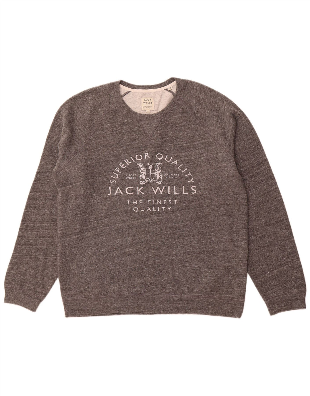 JACK WILLS Ανδρικό γραφικό πουλόβερ με λαιμόκοψη XL Γκρι βαμβακερό