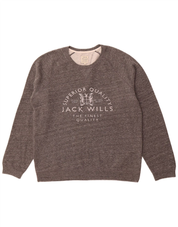 JACK WILLS Ανδρικό γραφικό πουλόβερ με λαιμόκοψη XL Γκρι βαμβακερό