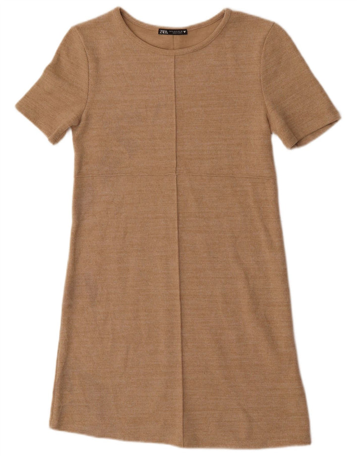Zara Γυναικείο φόρεμα Shift UK 8 Small Beige Βαμβακερό