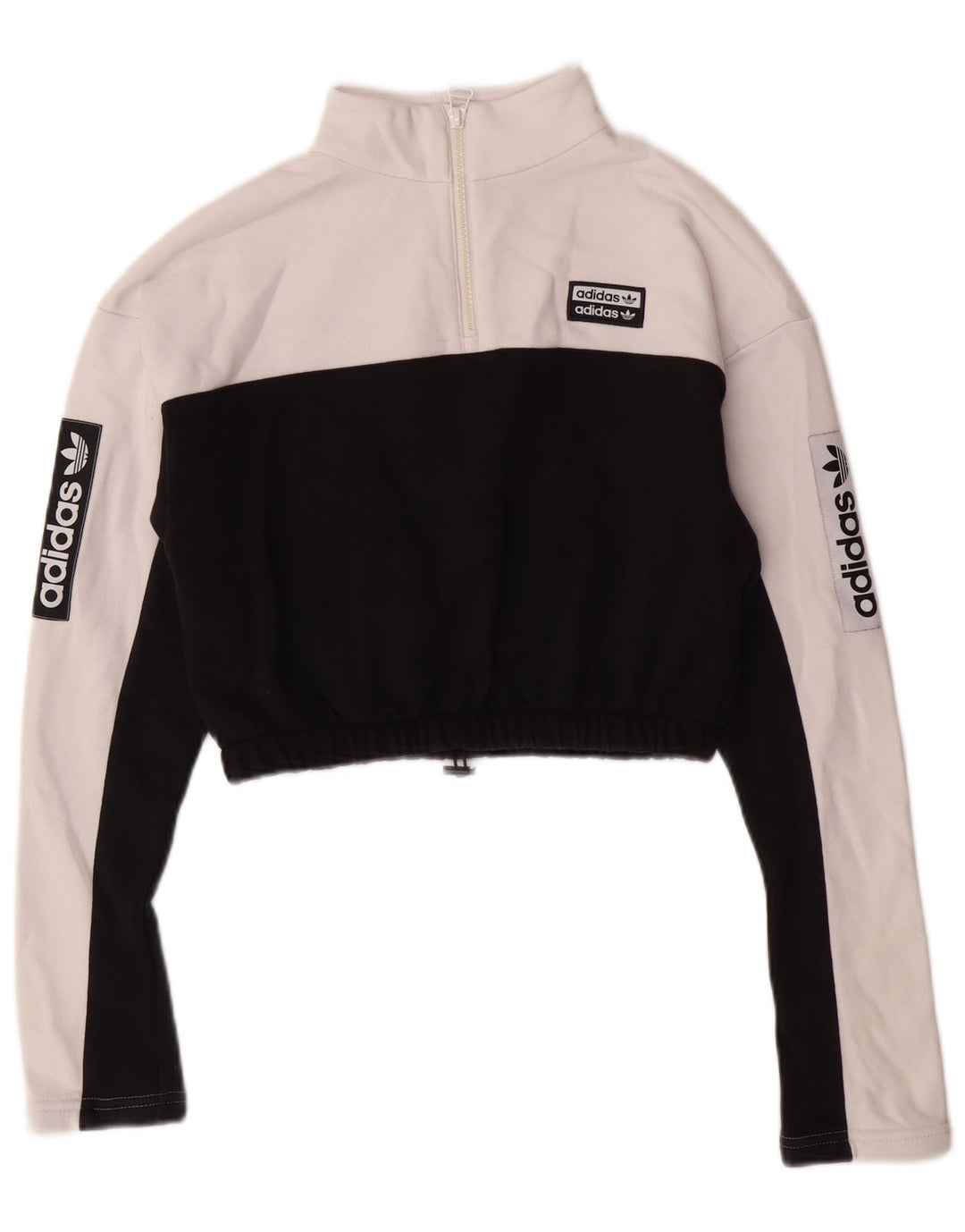 Γυναικεία γραφική φούτερ ADIDAS Crop Jumper UK 8 Small White Colourblock