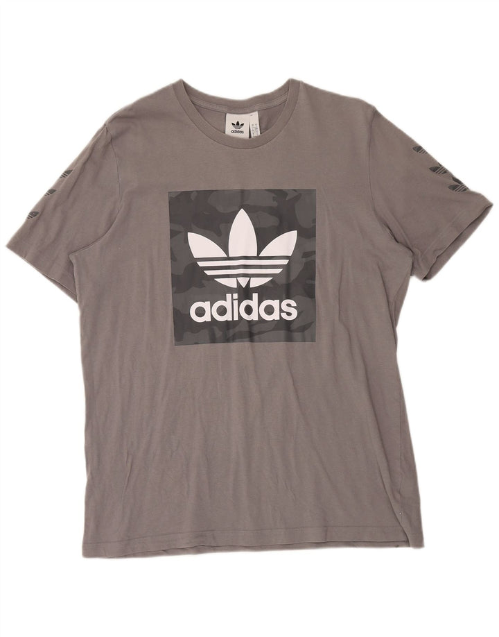 Ανδρικό γραφικό μπλουζάκι ADIDAS Top μεγάλο γκρι βαμβακερό