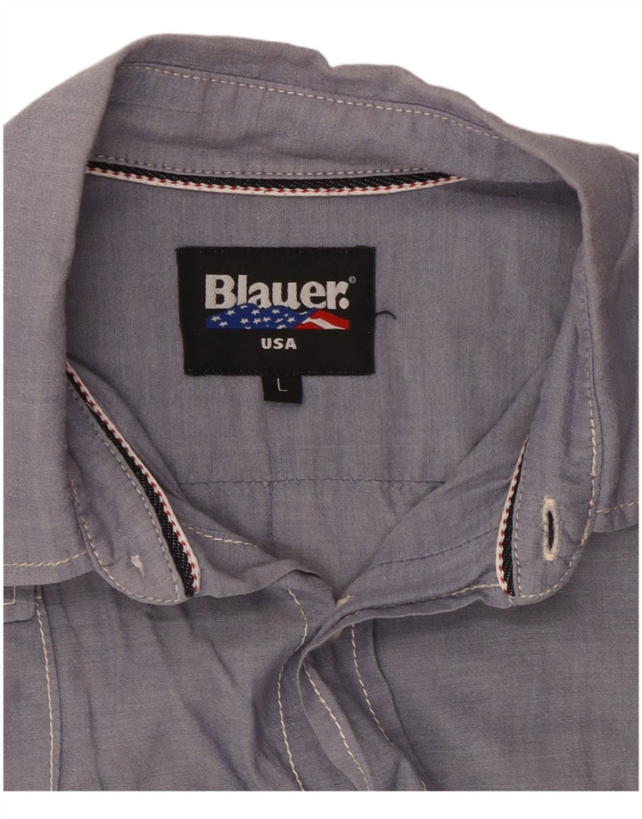 BLAUER Ανδρικό κοντομάνικο στρατιωτικό πουκάμισο μεγάλο μπλε βαμβακερό