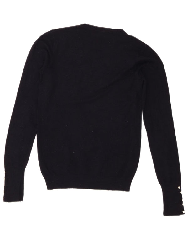 Zara Γυναικείο πουλόβερ με λαιμόκοψη UK 10 Small Navy Blue Viscose